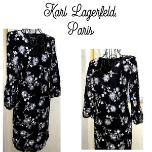 KARL LAGERFELD PARIS BLACK LACE DRESS W/WHITE FLORAL EMBROIDERY~SIZE 0